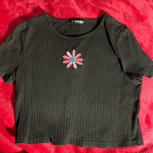 Black Flower Crop Top